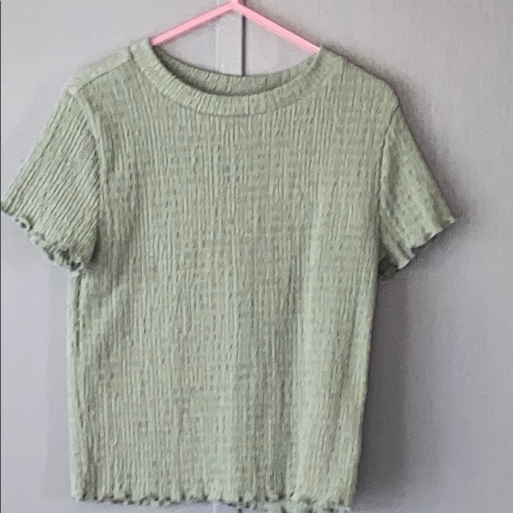 Wonder Nation Green Ribbed Ruffled Short Sleeve Tee—EUC